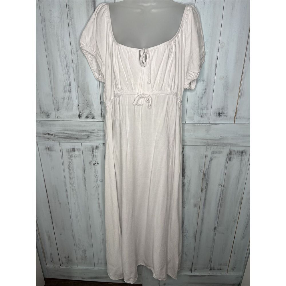 LISA SAYS GAH WHITE RAYON LINEN FLOWY EMPIRE PUFF SLEEVE BOAT NECK MAXI DRESS 3X